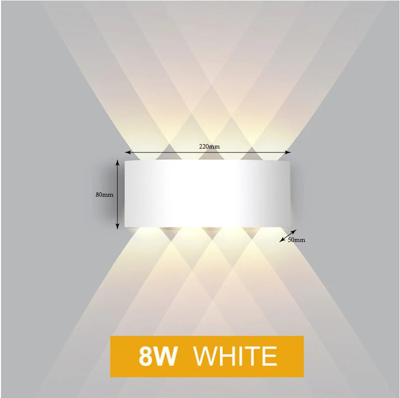 Aluminium LED Wall Lamp IP65 Outdoor Waterproof Garden Balcony Lighting AC86-265 Indoor Bedroom Living Room Stairs Wall Light