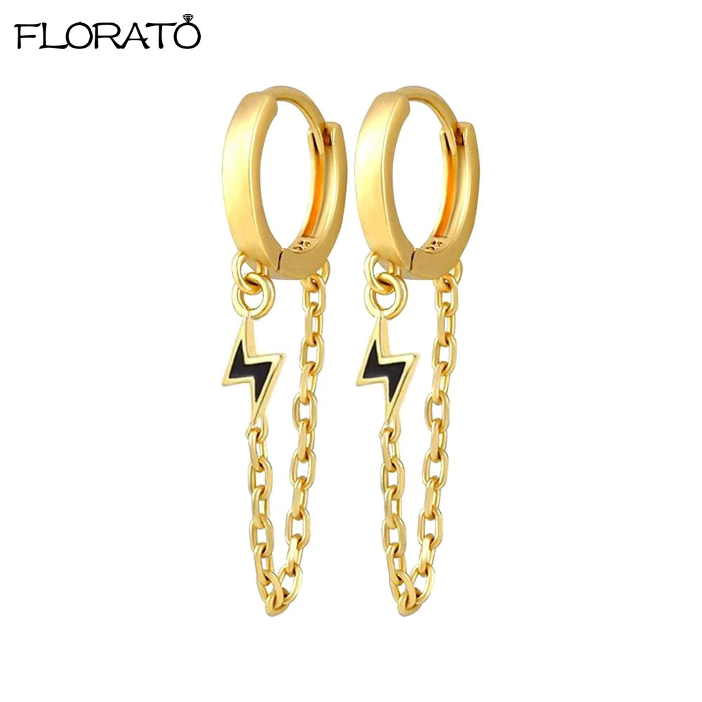 1PC 925 Silver Needle Colorful Crystal Chain Pendant Hoop Earrings For Women Two Hole Enamel Star Earrings Fashion Jewelry Gift