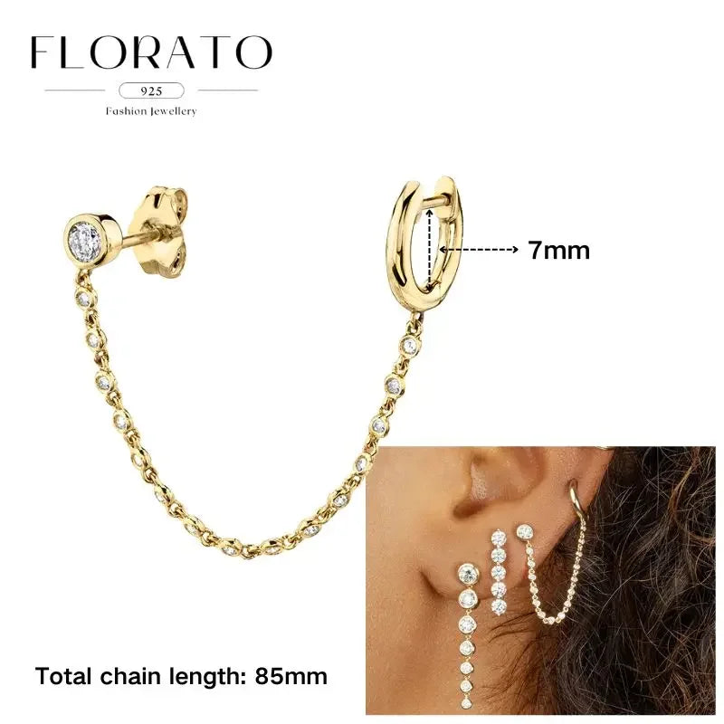 925 Sterling Silver Long Chain Tassel Drop Earring for Women Crystal Zircon Star Perforation Earring Fine Jewelry Gift Pendant