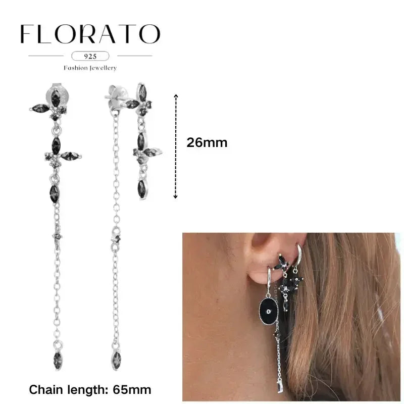 FLORATO 925 sterling silver earrings chain tassel pendant earrings zircon silver earrings for women trend Luxury Wedding Jewelry